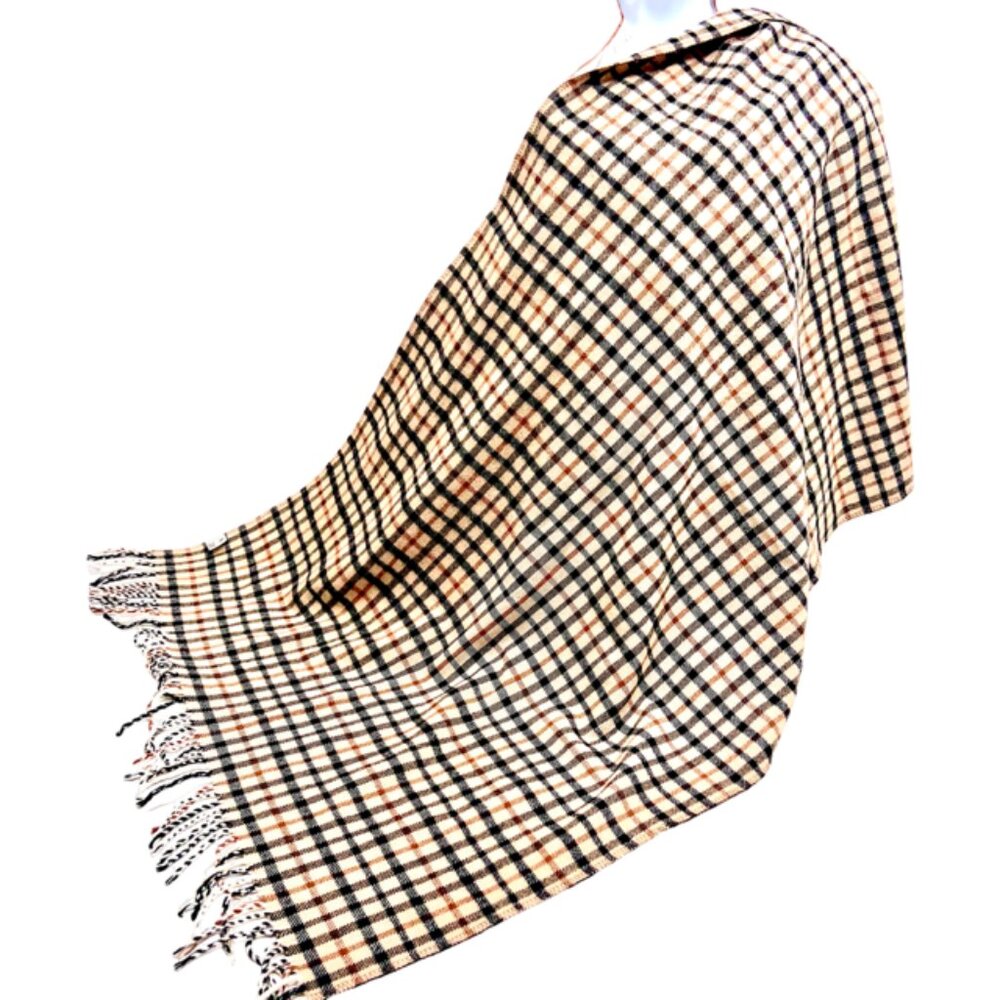 Unused DAKS of London Men Scarf  100% Wool Gray beige yellow check 56"x27" (6